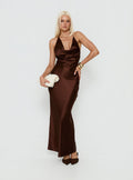 Yazmeina Halter Keyhole Maxi Dress Brown