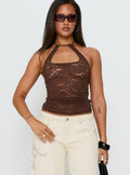 Janais Lace Tie Neck Top Chocolate