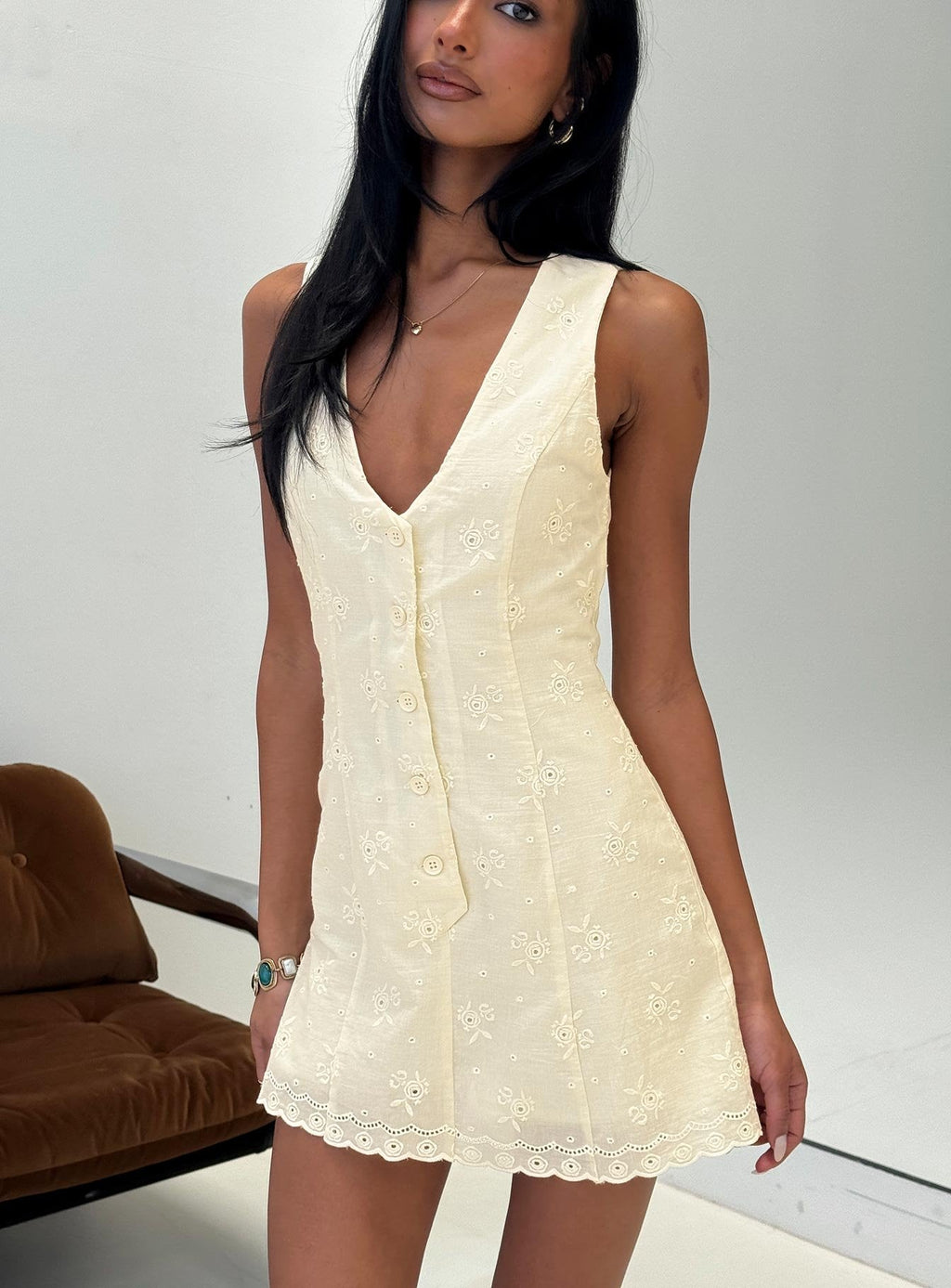 Sylvara Textured Button Up Playsuit Yellow