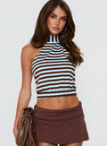 Party For You High Neck Sleeveless Top Blue Stripe
