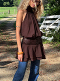 Zenayda Drop Waist Sequin Mini Dress Brown