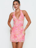 Let Go V Neck Mini Dress Multi Floral