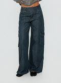 Nikoletta Mid Rise Wide Leg Cargo Jeans Dark Blue Wash
