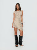 Jamyma Asymmetrical Mini Dress Beige Stripe