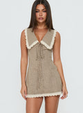 Mayci Collared Lace Trim Playsuit Brown Check