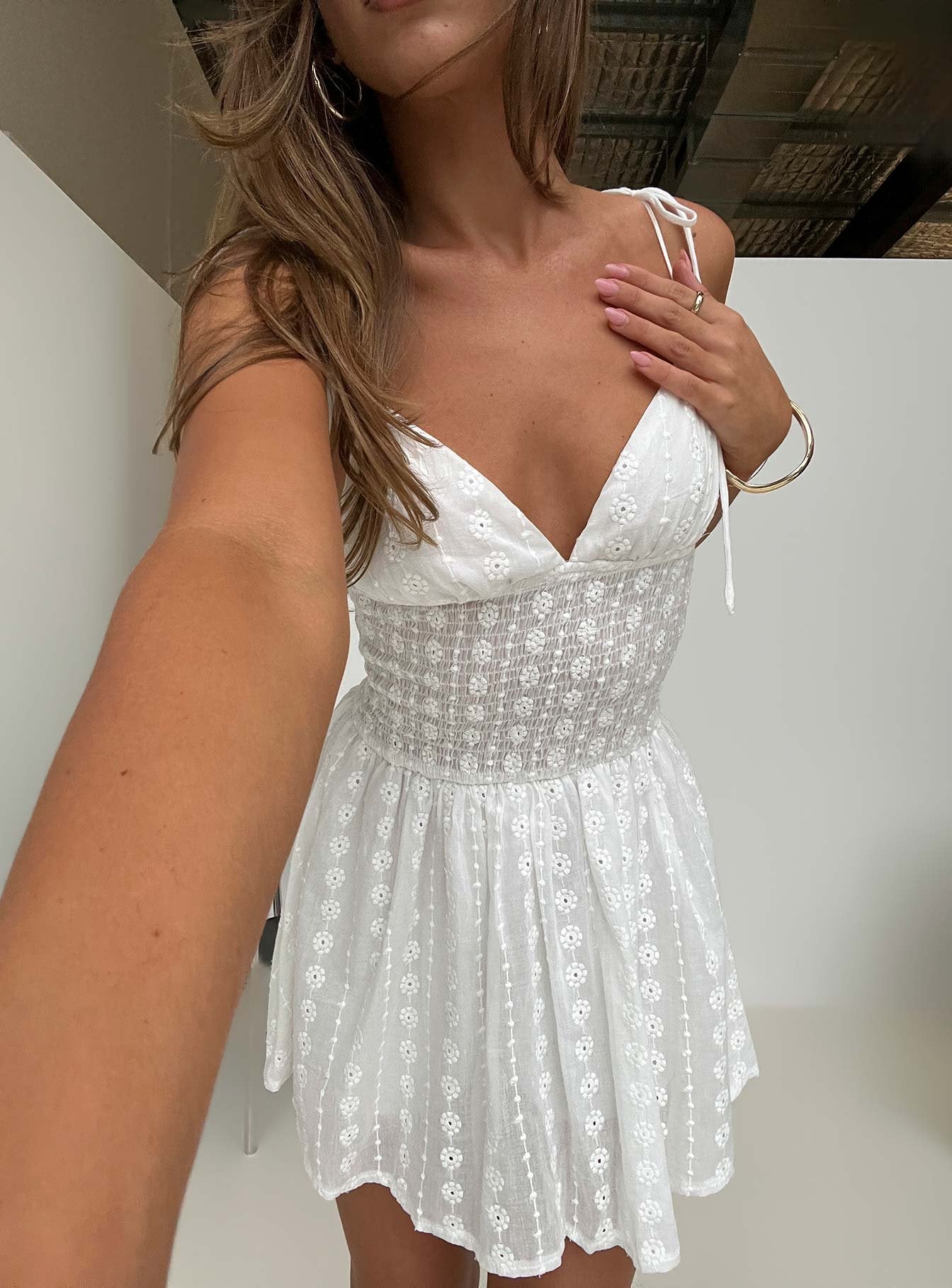 Solitary Ruched Tie Detail Playsuit White
