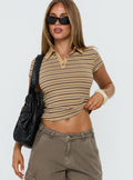 Sylvanna Collared Top Beige Stripe