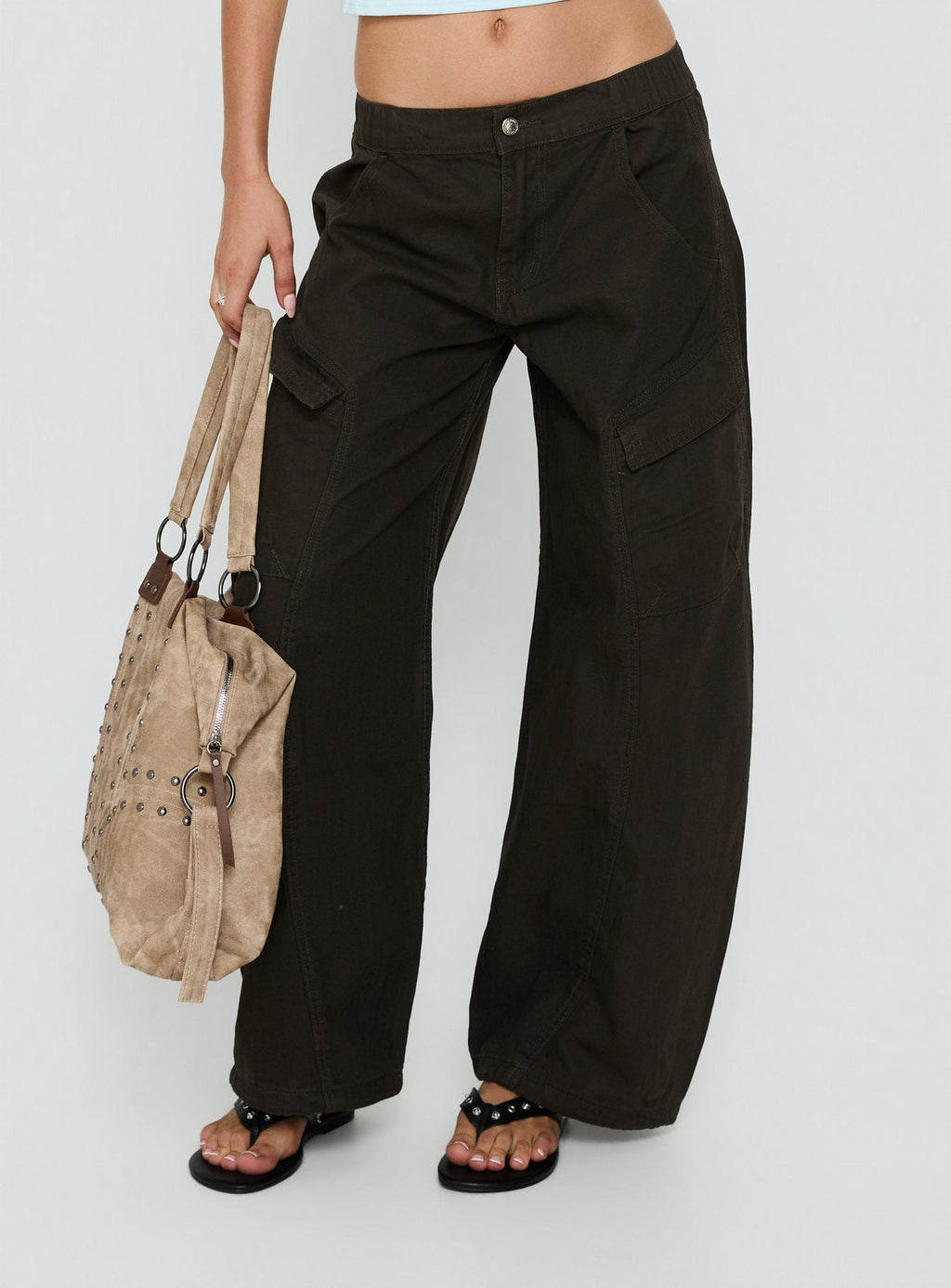 Selective Memory Low Rise Wide Leg Cargo Pants Dark Charcoal