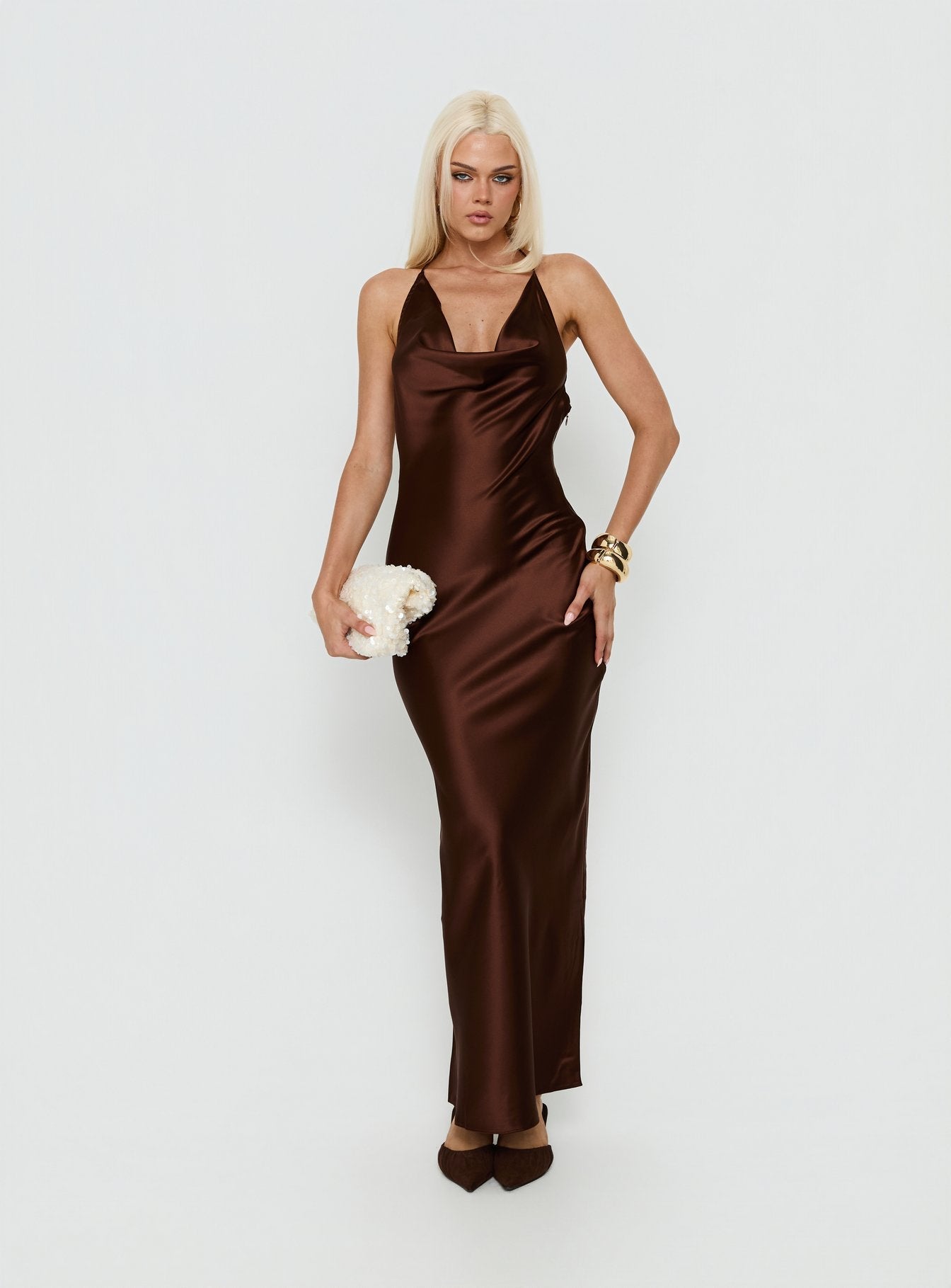 Yazmeina Halter Keyhole Maxi Dress Brown