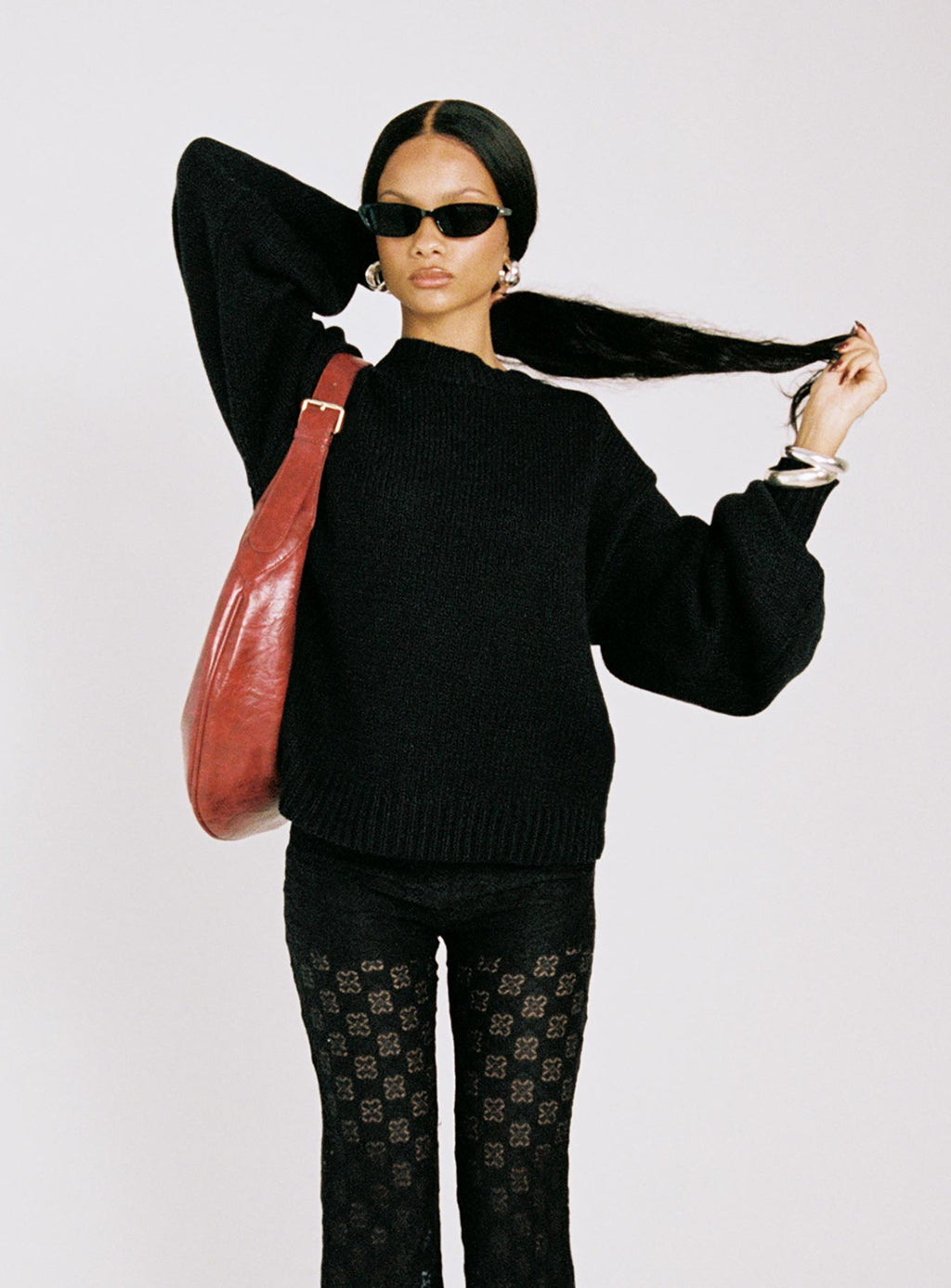 Harmony Balloon Sleeve Knit Sweater Black