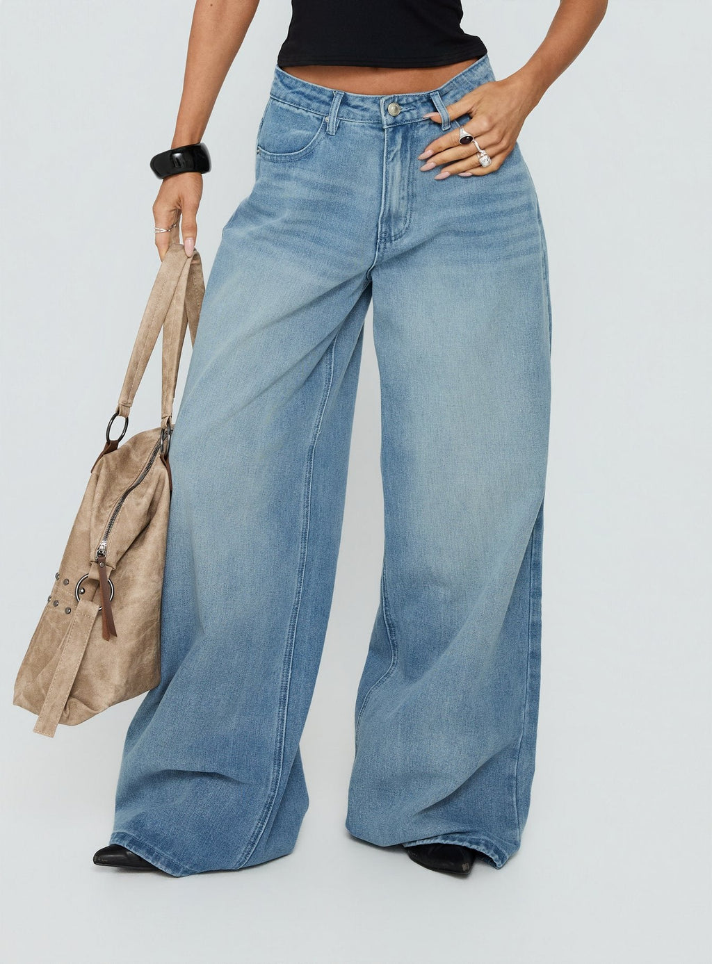 Naylor Mid Rise Wide Leg Jeans Light Blue Wash