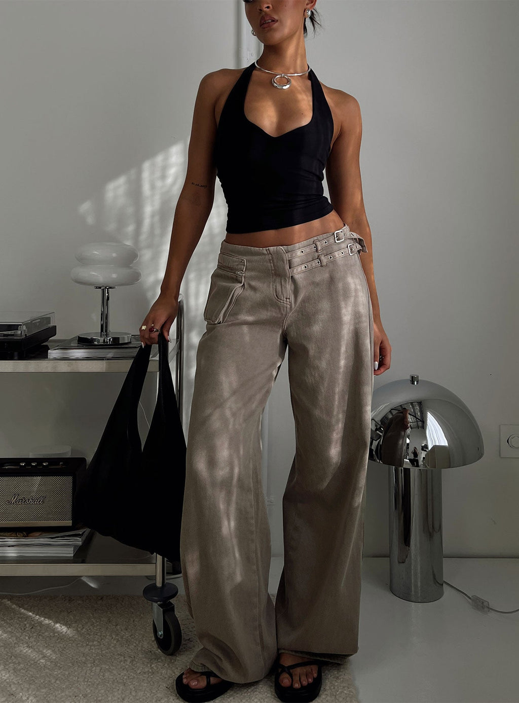 Paltrow Mid Rise Wide Leg Cargo Jeans Washed Brown