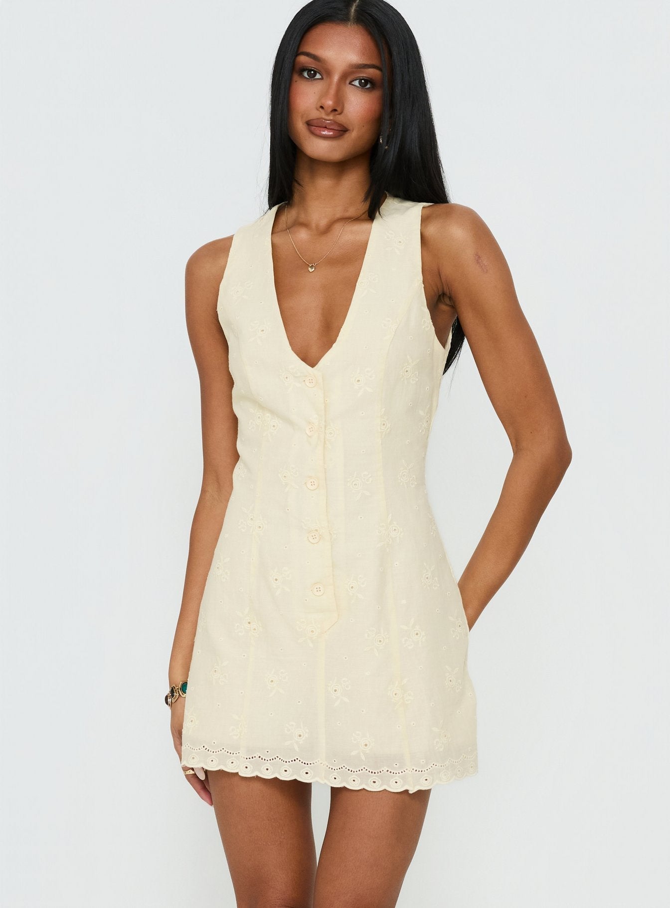 Sylvara Textured Button Up Playsuit Yellow