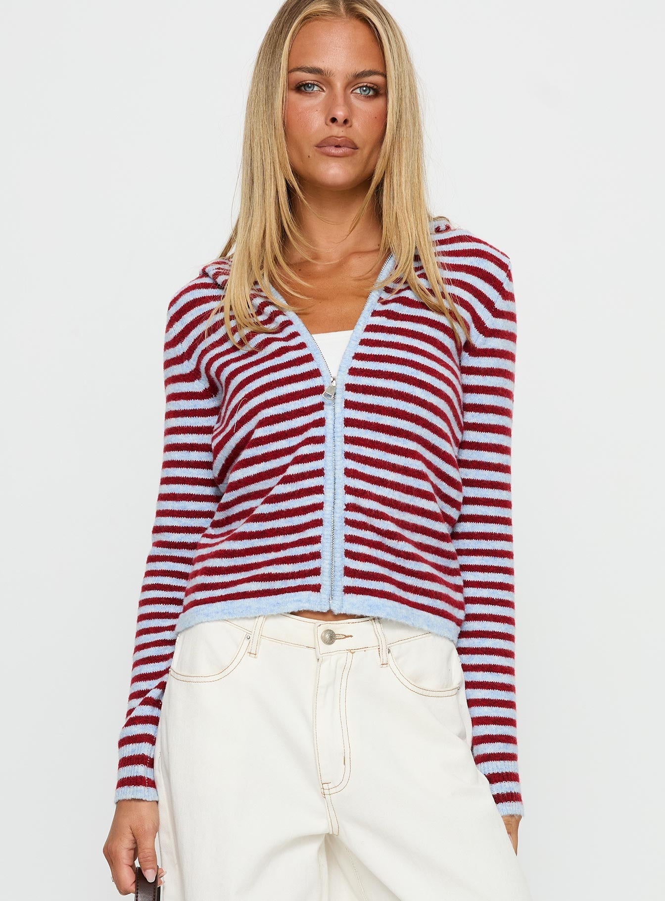 Superstars Zip Through Hoodie Blue / Red Stripe
