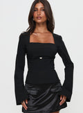 Flounce Long Sleeve Top Black