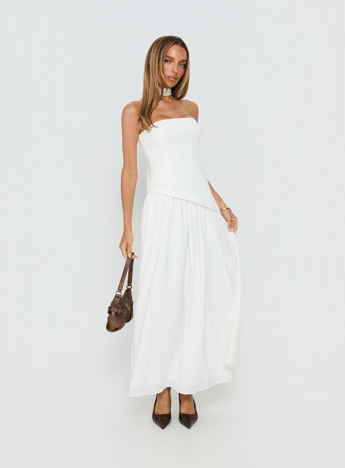 Odela Strapless Drop Waist Maxi Dress White