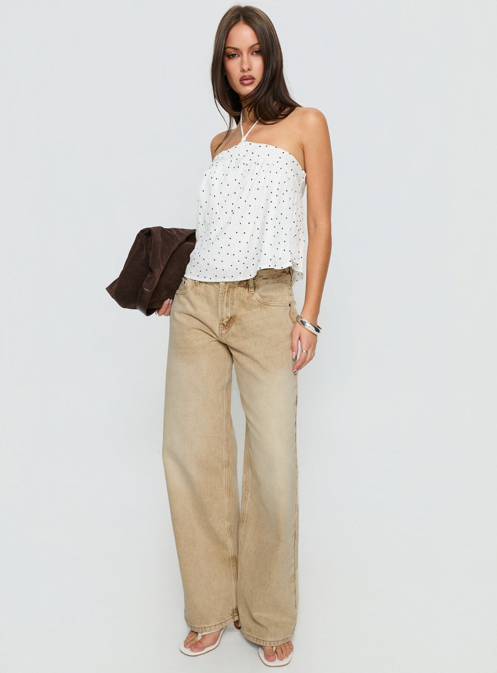 Moonlit Top White Polka