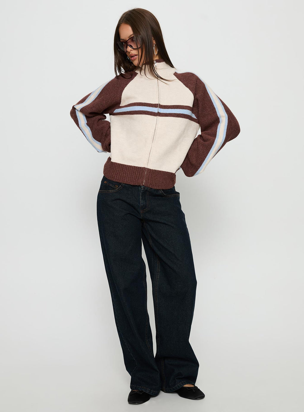 Lexanne Zip Through Knit Jumper Cream Multi