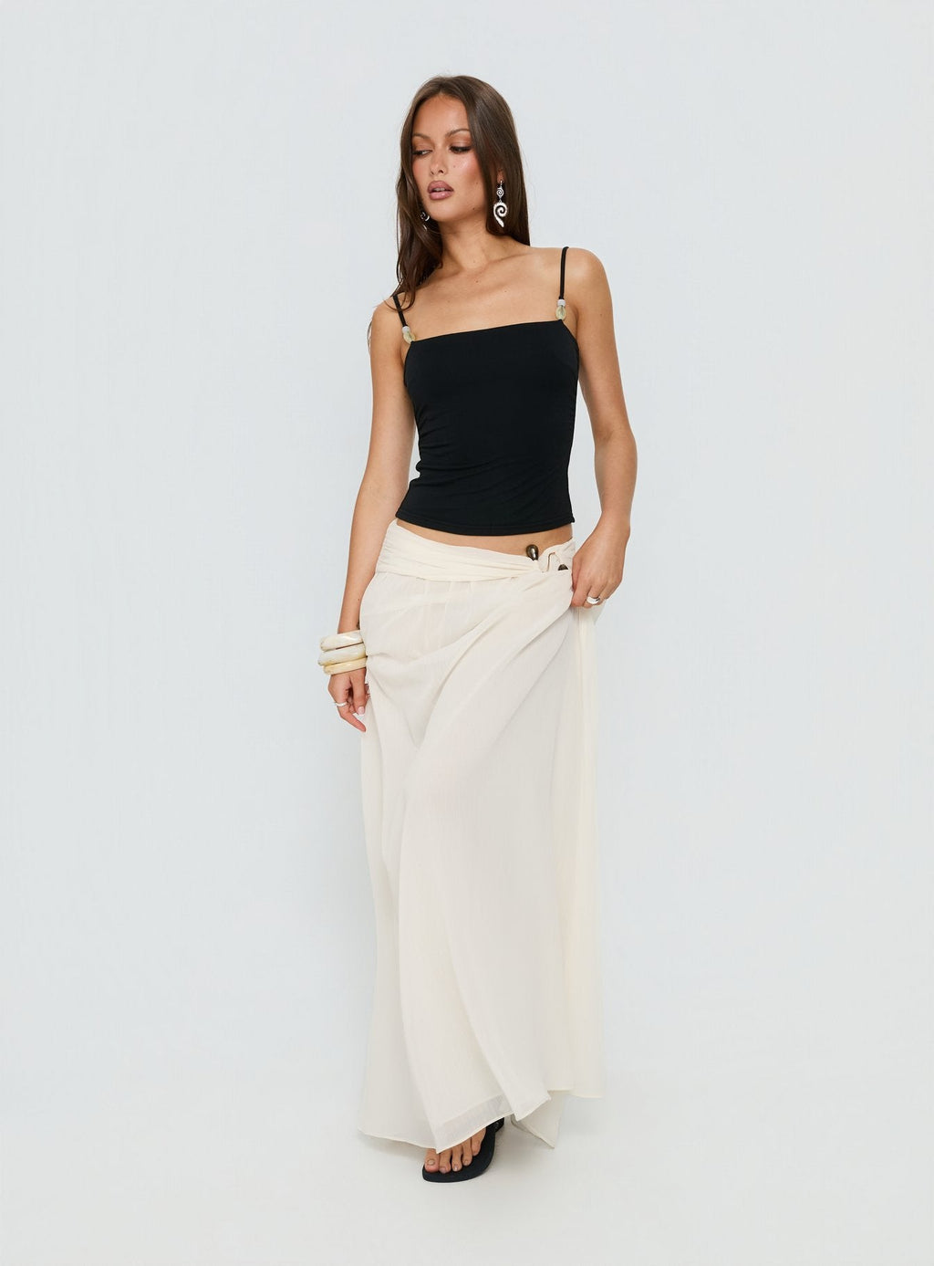 Kaledia Chiffon Draped Maxi Skirt Cream
