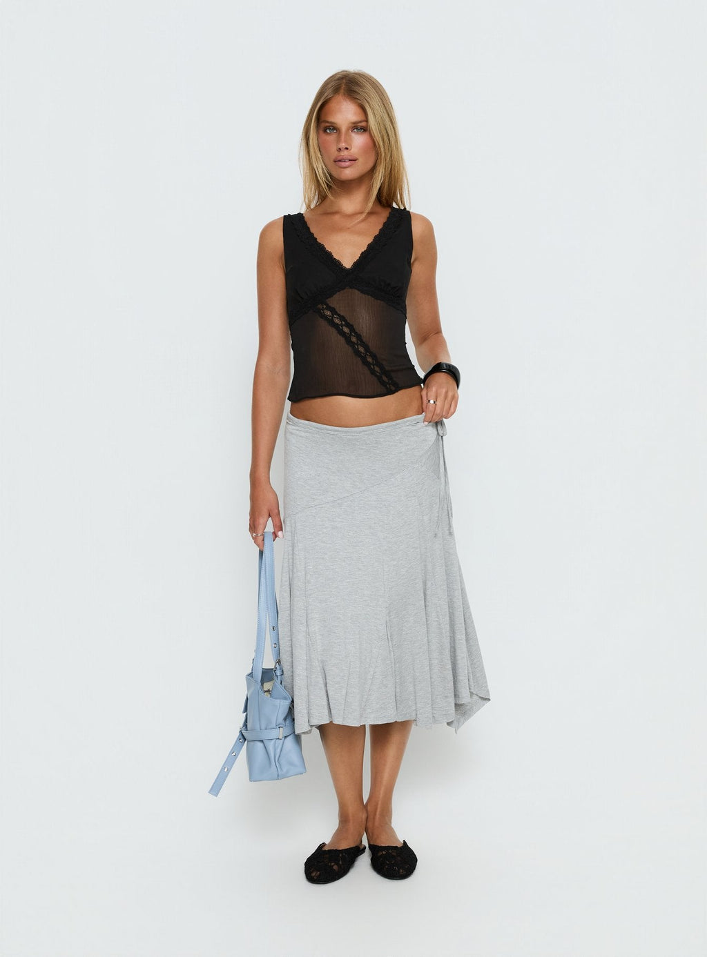 No Place Like Home Lace Trim V-Neck Top Black