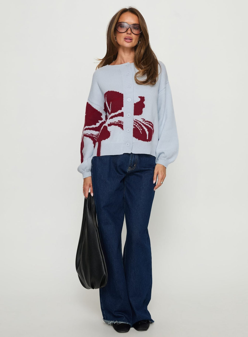 Jalenn Floral Knit Cardigan Blue / Red