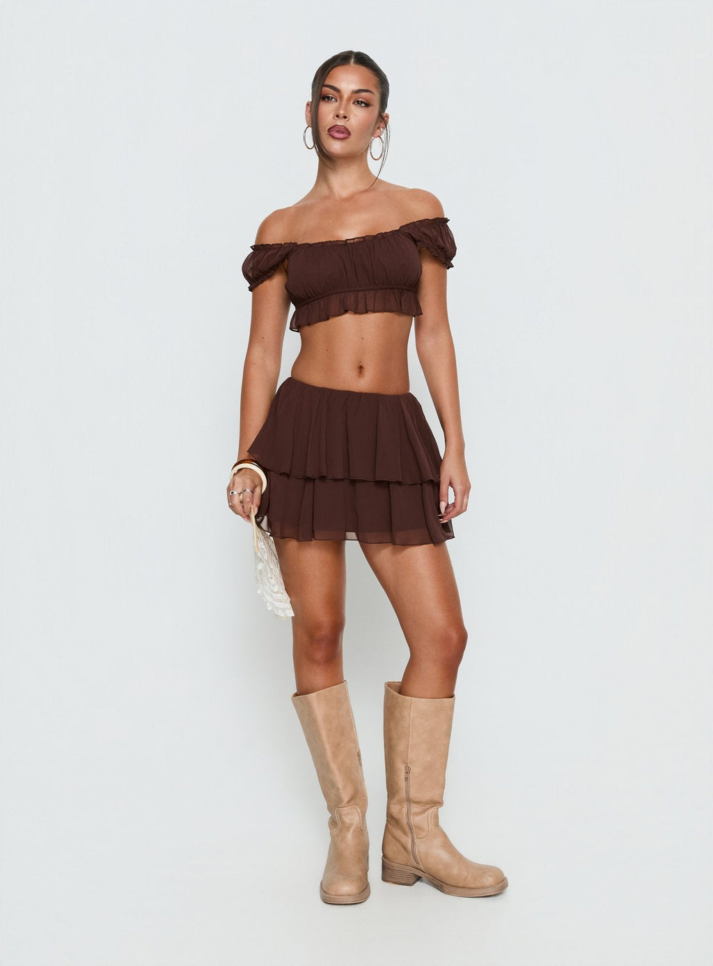 Ackee Tiered Mini Skort Brown