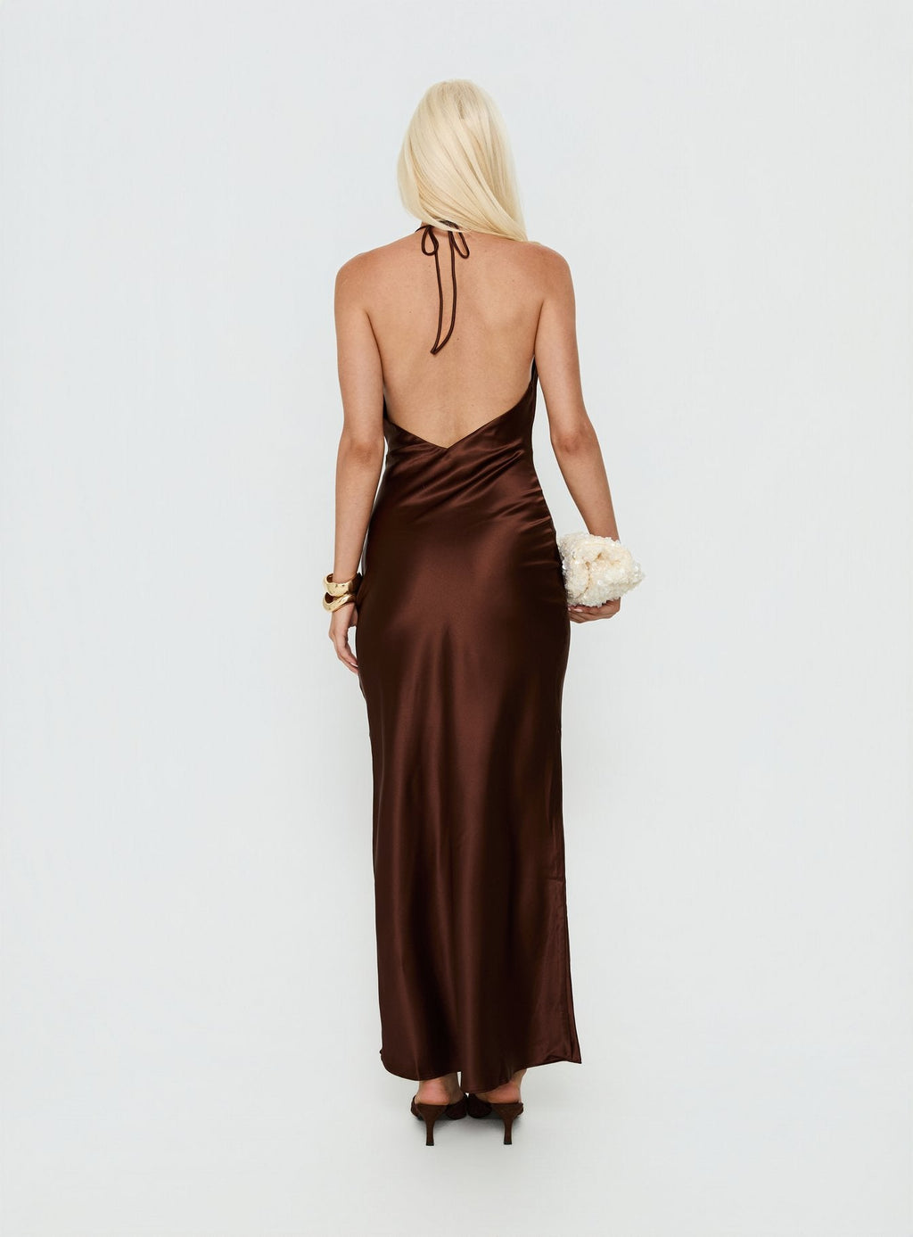 Yazmeina Halter Keyhole Maxi Dress Brown