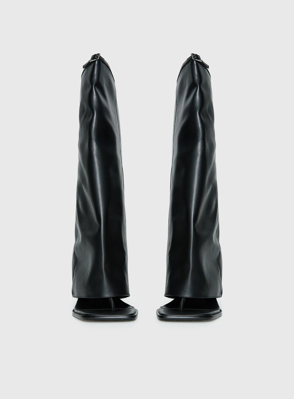 Burning Daylight Open Toe Knee High Boots Black