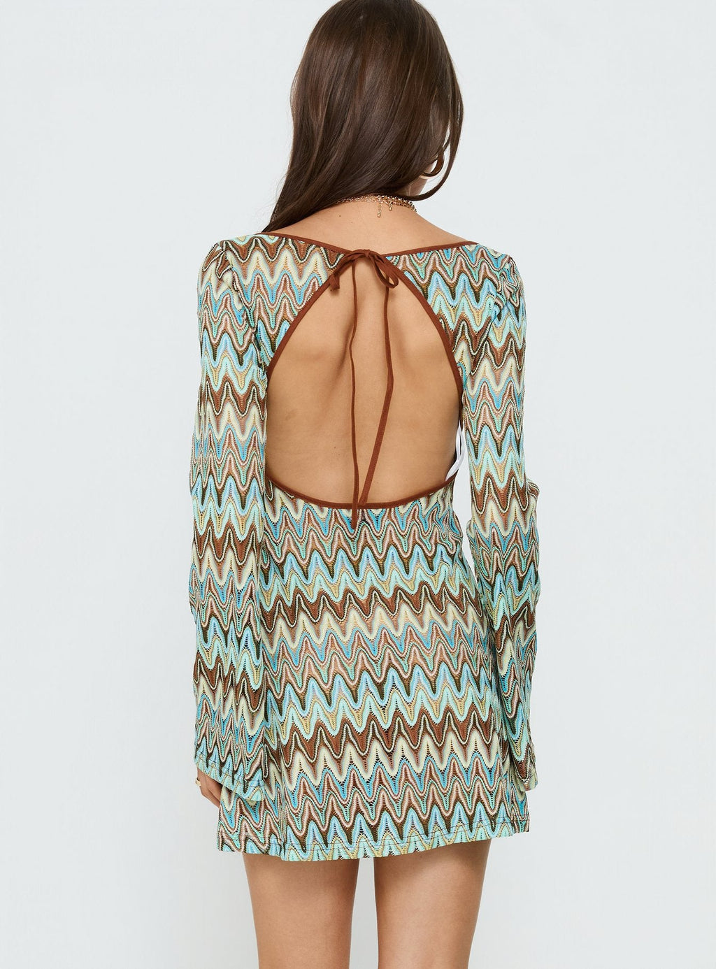 Rizario Long Sleeve Crochet Mini Dress Blue Multi