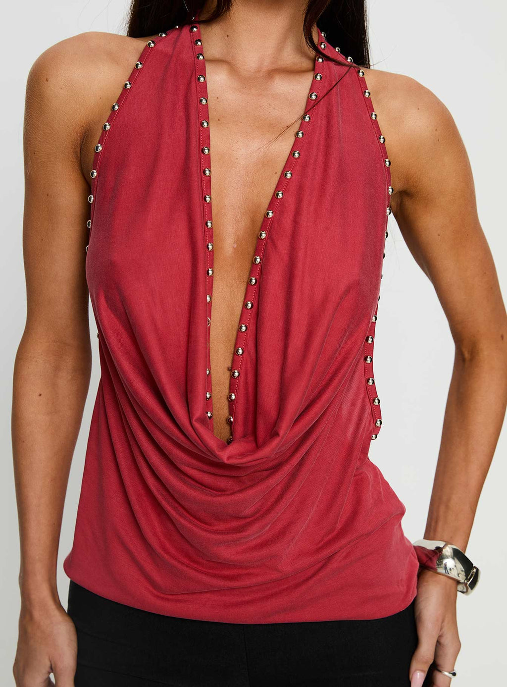 Khoda Studded Halter Top Burgundy