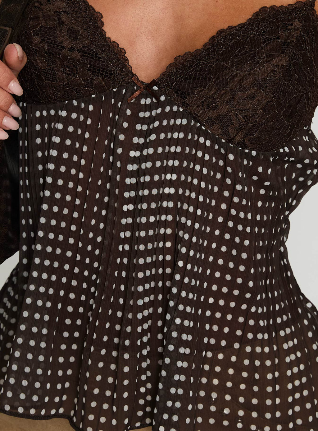 Zami Pleat Top Brown Polka Dot