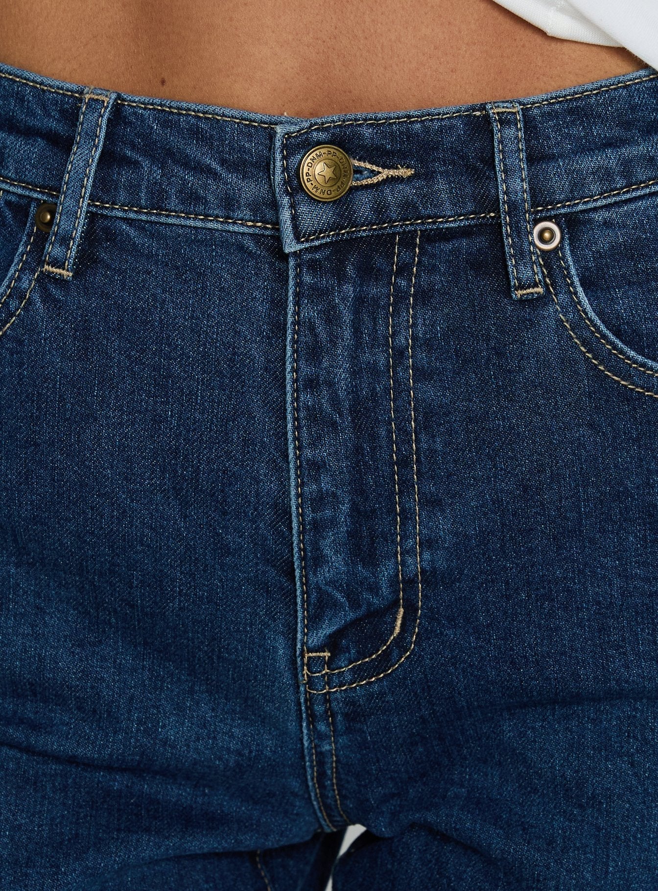 Cindee High Rise Cropped Jeans Mid Blue Wash