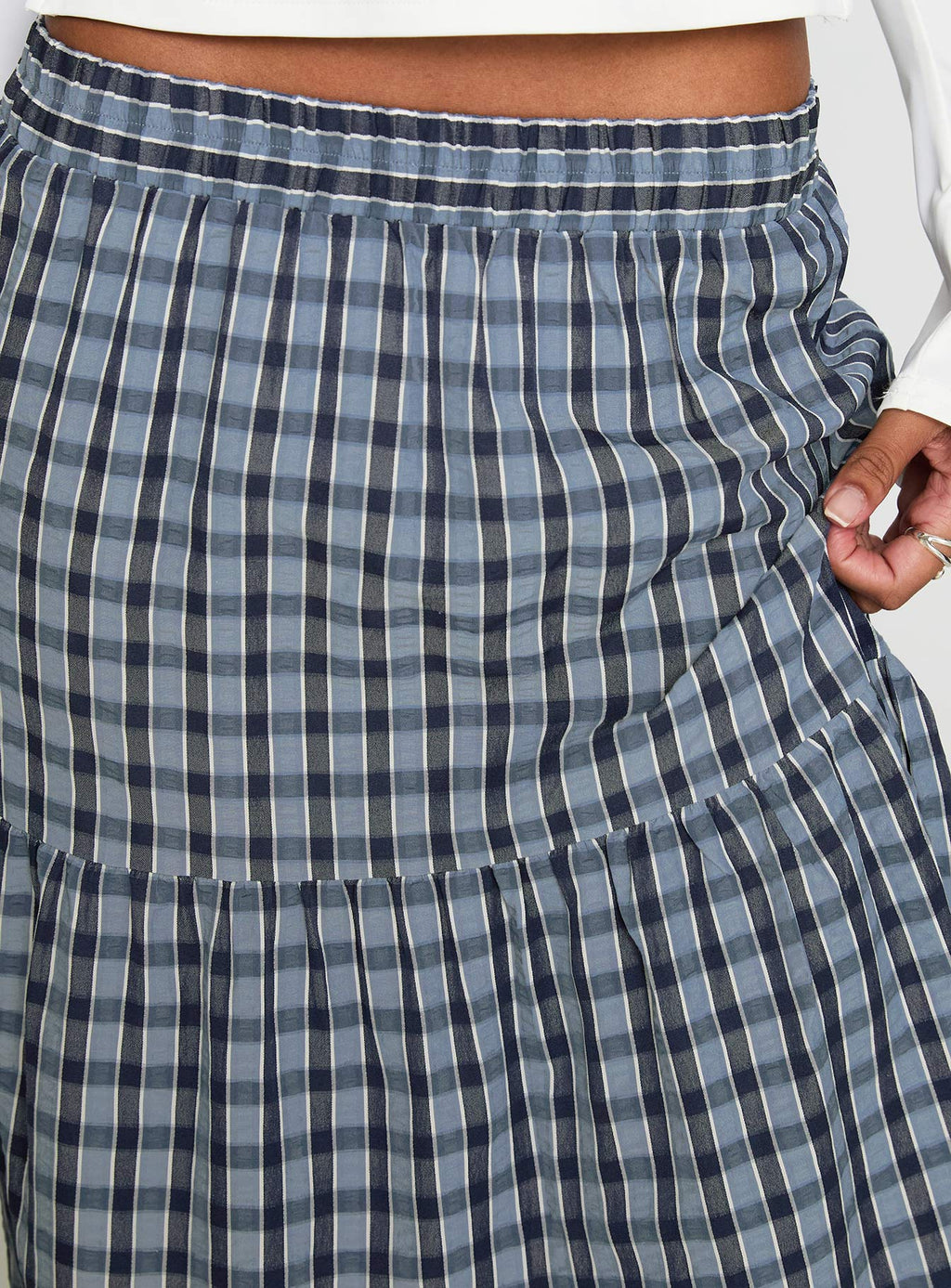Rockwell Tiered Midi Skirt Navy Check