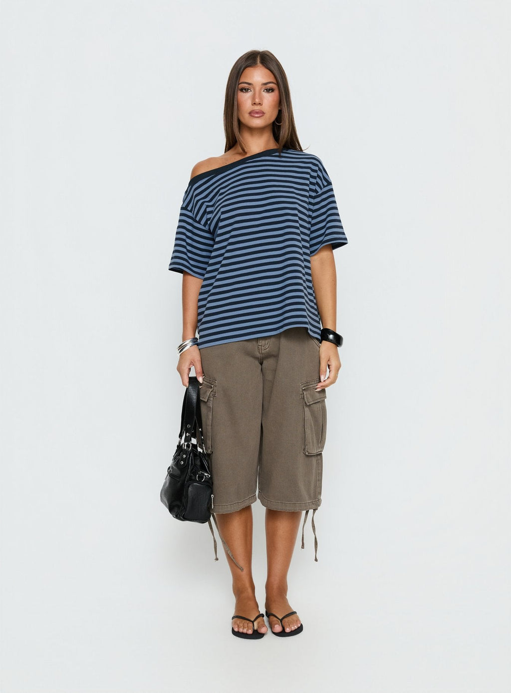 Settle Down One Shoulder Top Blue Stripe