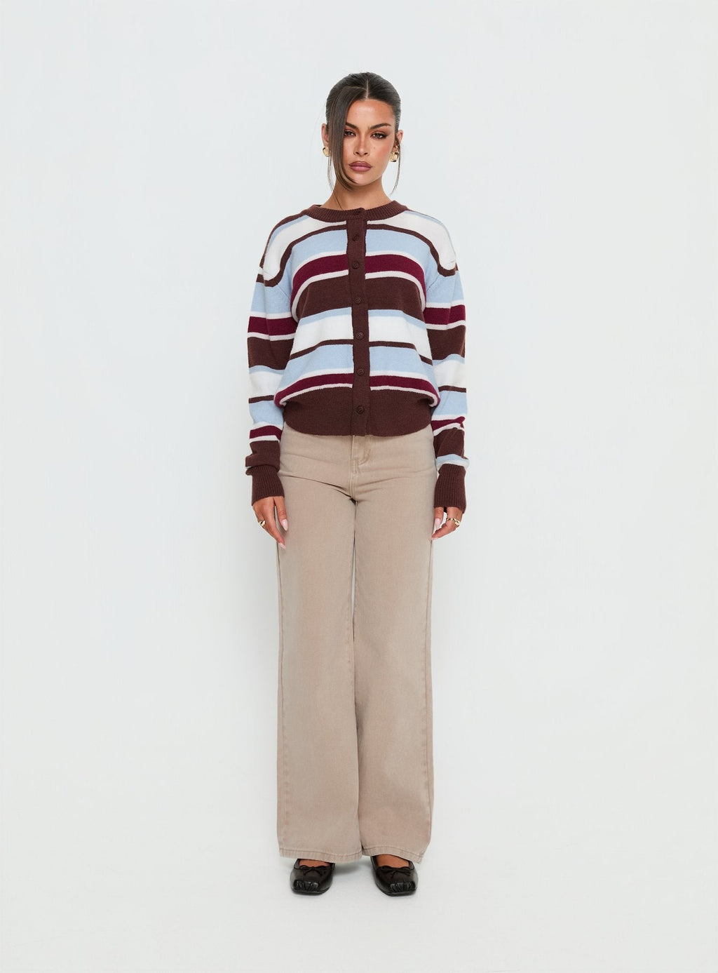 Soline Knit Cardigan Blue / Brown Stripe