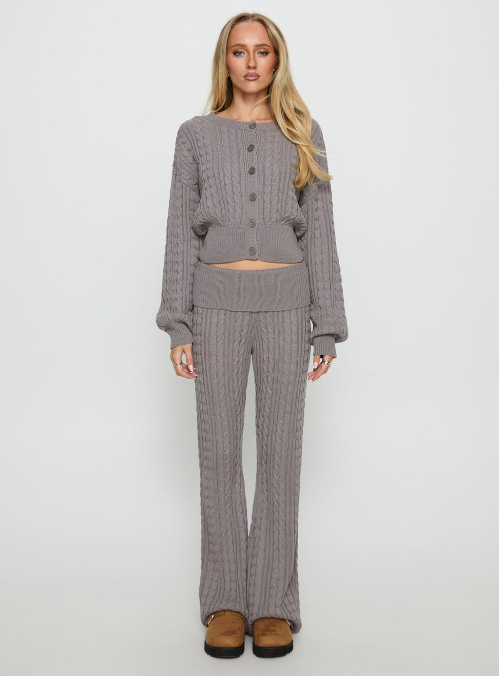 Baleigh Cable Knit Cardigan Grey