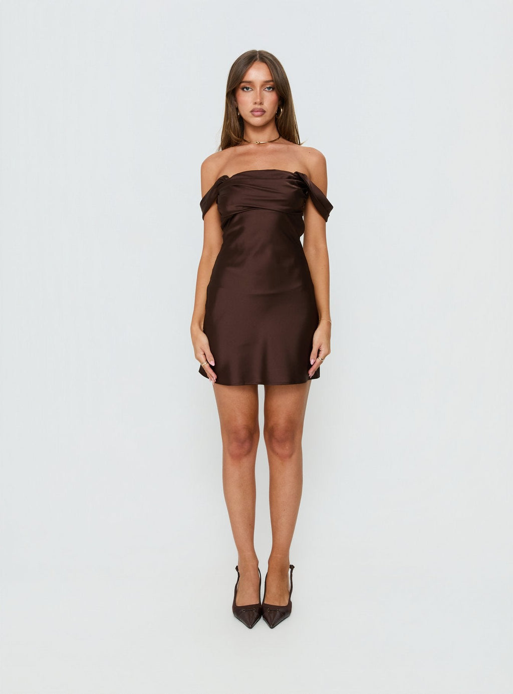 Zabbarra Off The Shoulder Mini Dress Chocolate