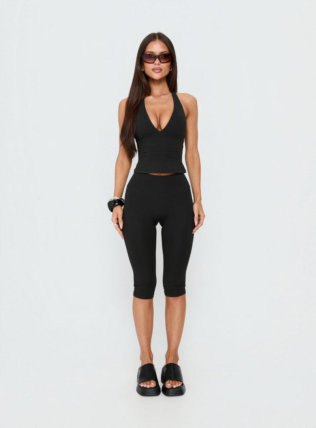 Habitual Active Longline Plunge Neck Tank Top Black