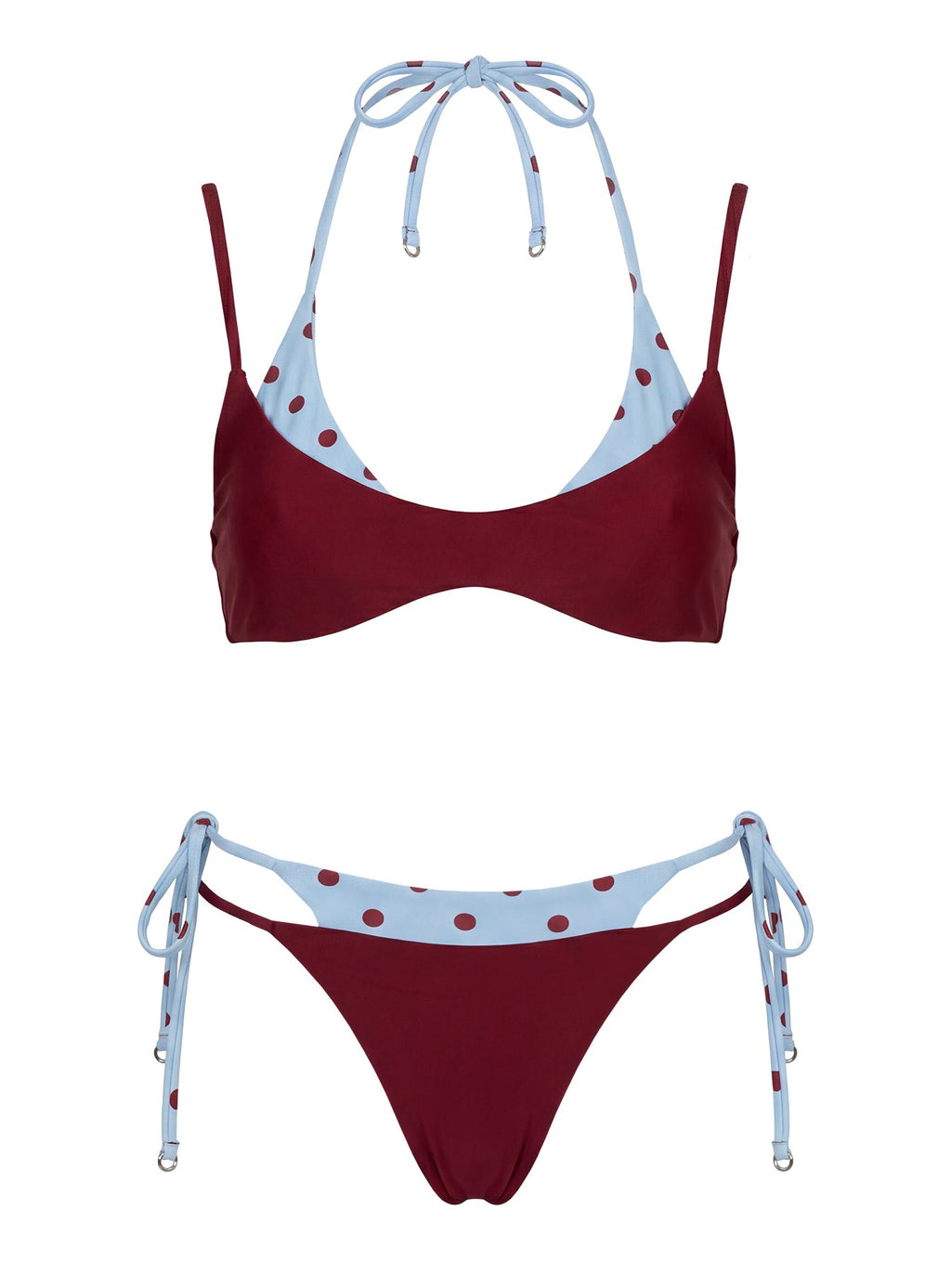 Andrei Layered Cheeky Bikini Bottoms Red / Blue Polka Dot Dot