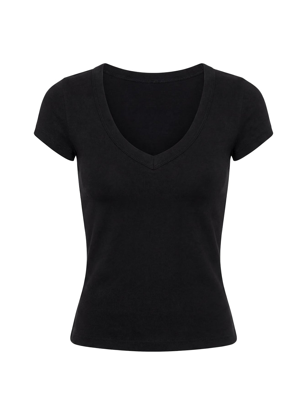 Daily Define Deep V Short Sleeve Top Black