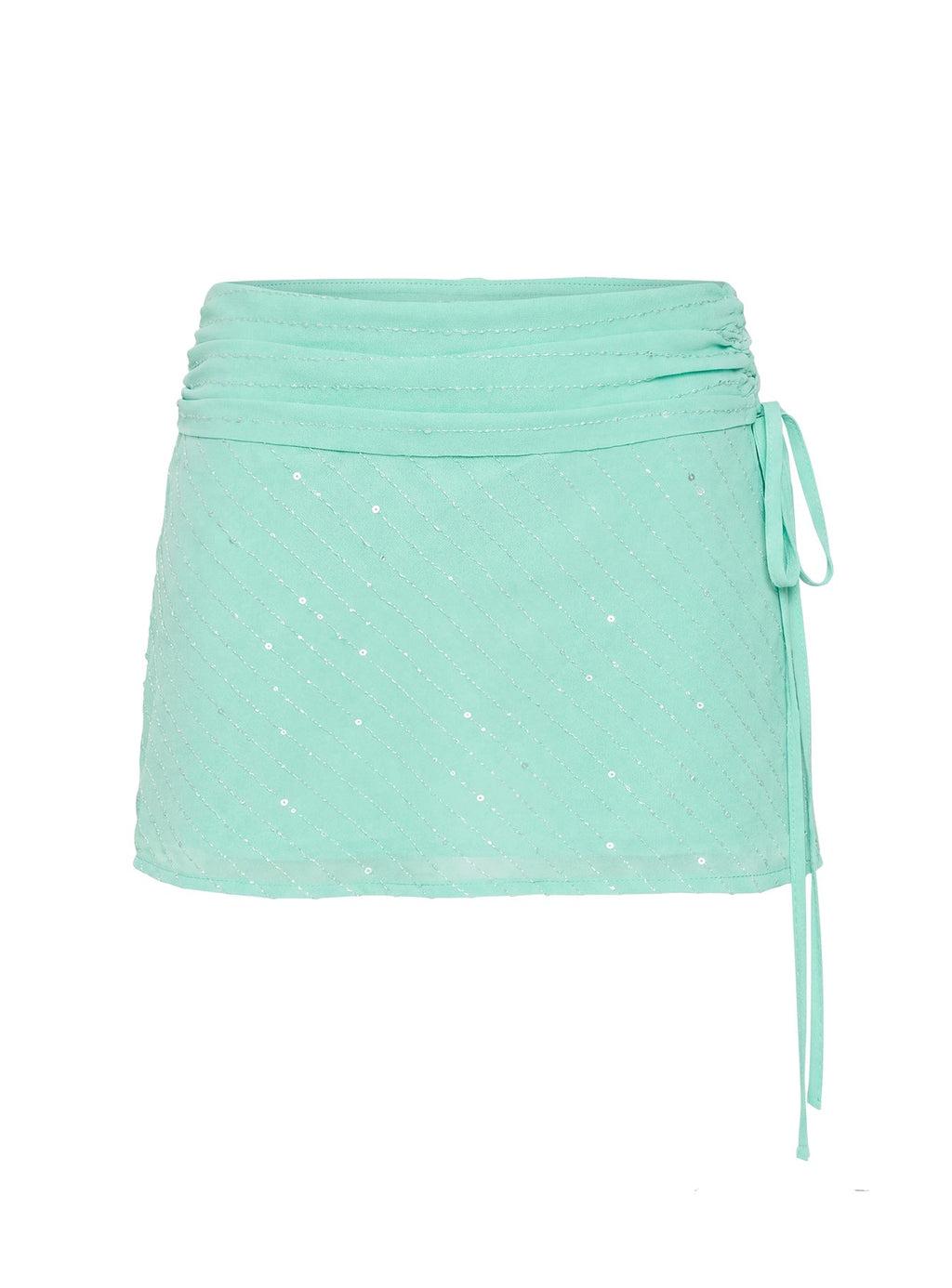 Kosmas Ruched Tie Side Mini Skirt Turquoise