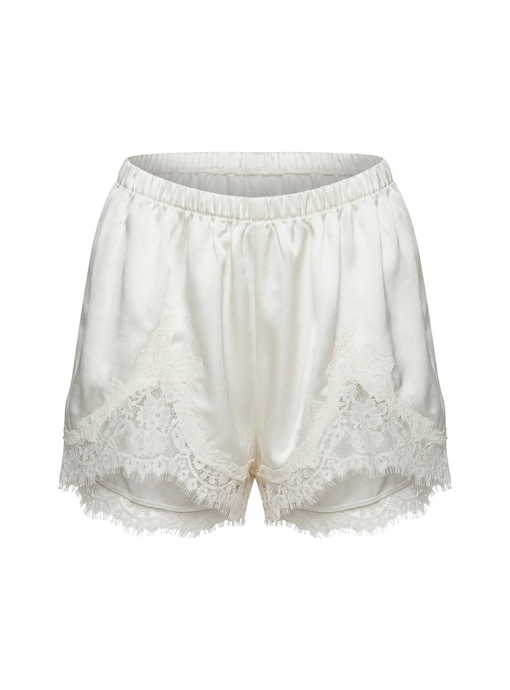 Parisse Satin Lace Trim Shorts Off White