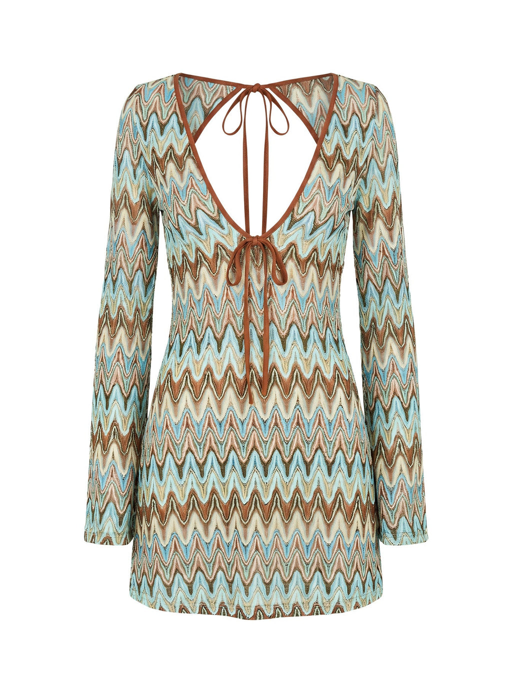 Rizario Long Sleeve Crochet Mini Dress Blue Multi