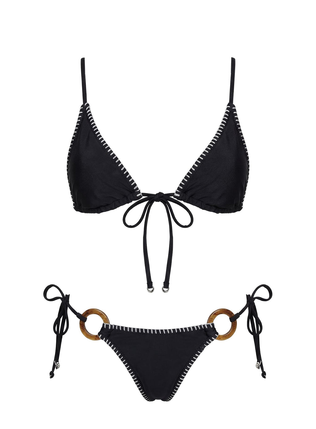 In The Sand Tie Front Ring Detail Bikini Top Black