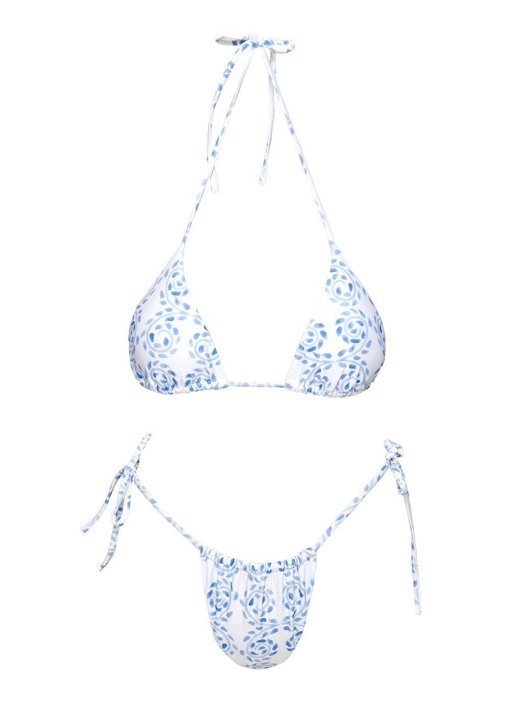 Jenner Tie Side Ruched Bikini Bottom Blue / White Swirl