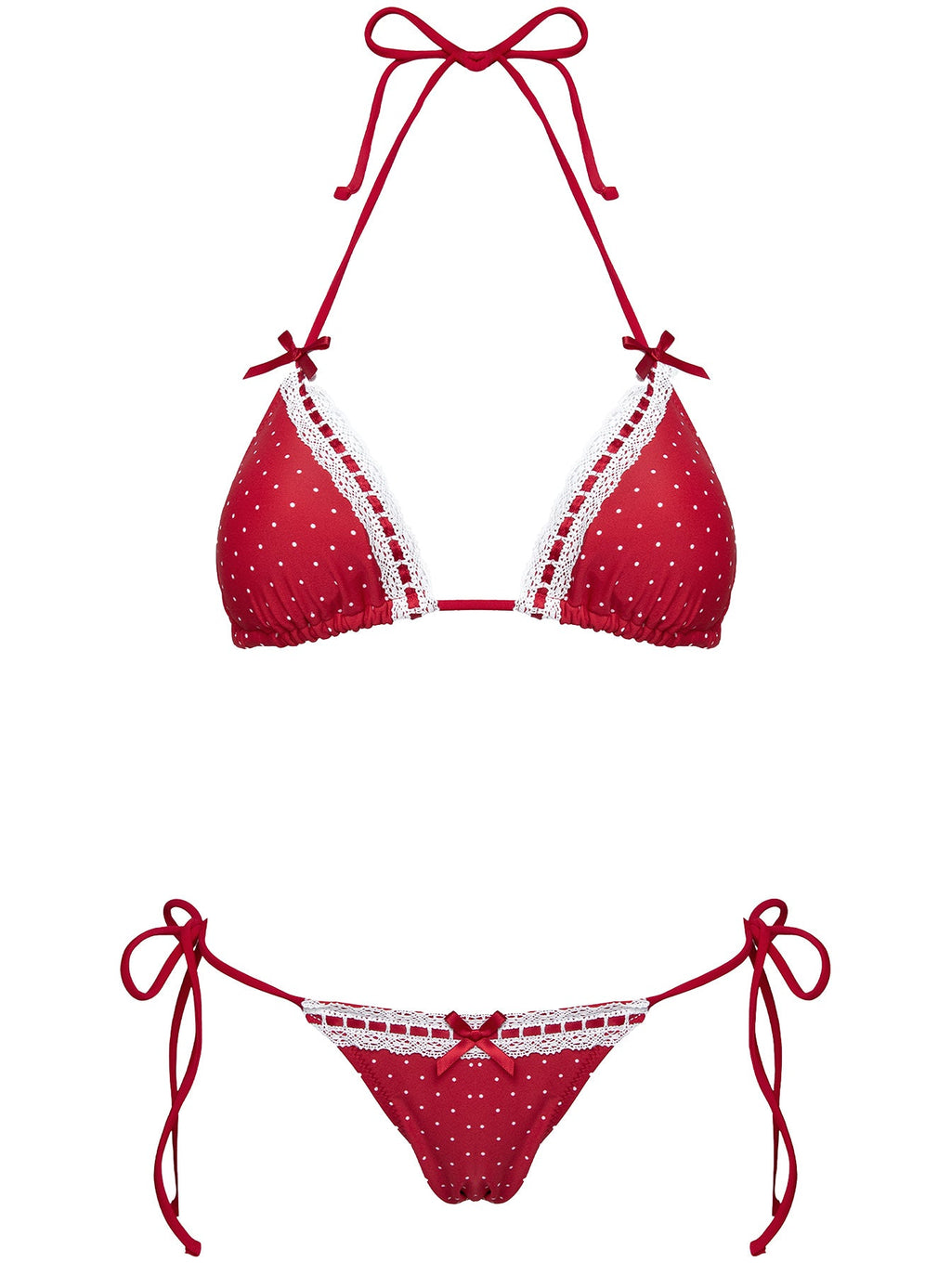 Jenner Triangle Bikini Top Red Polka